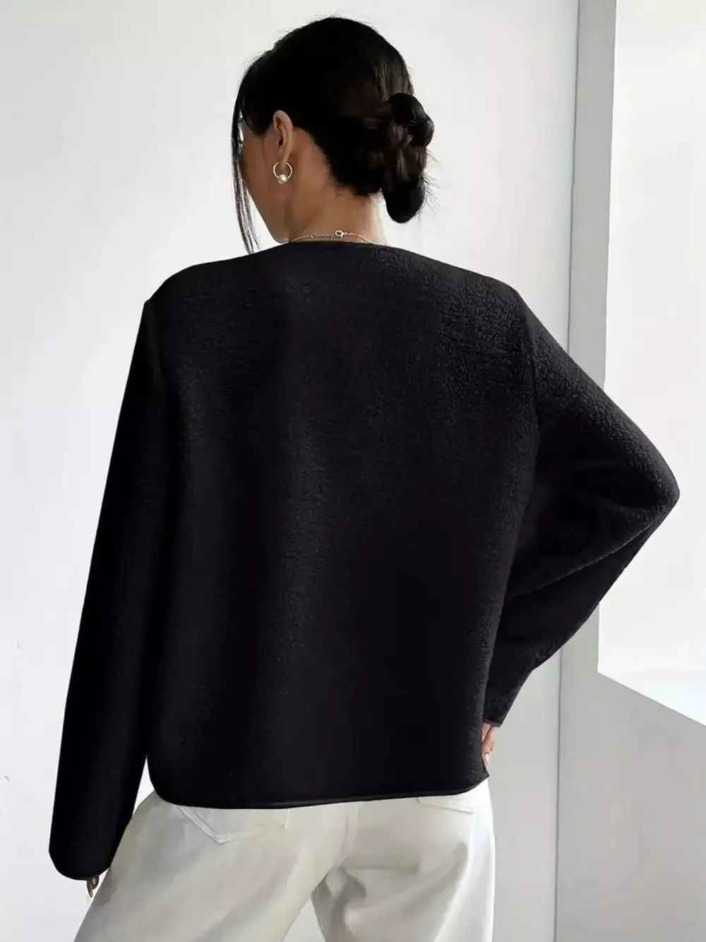Full Size Textured Button-up Fleece Outerwear Plus Size