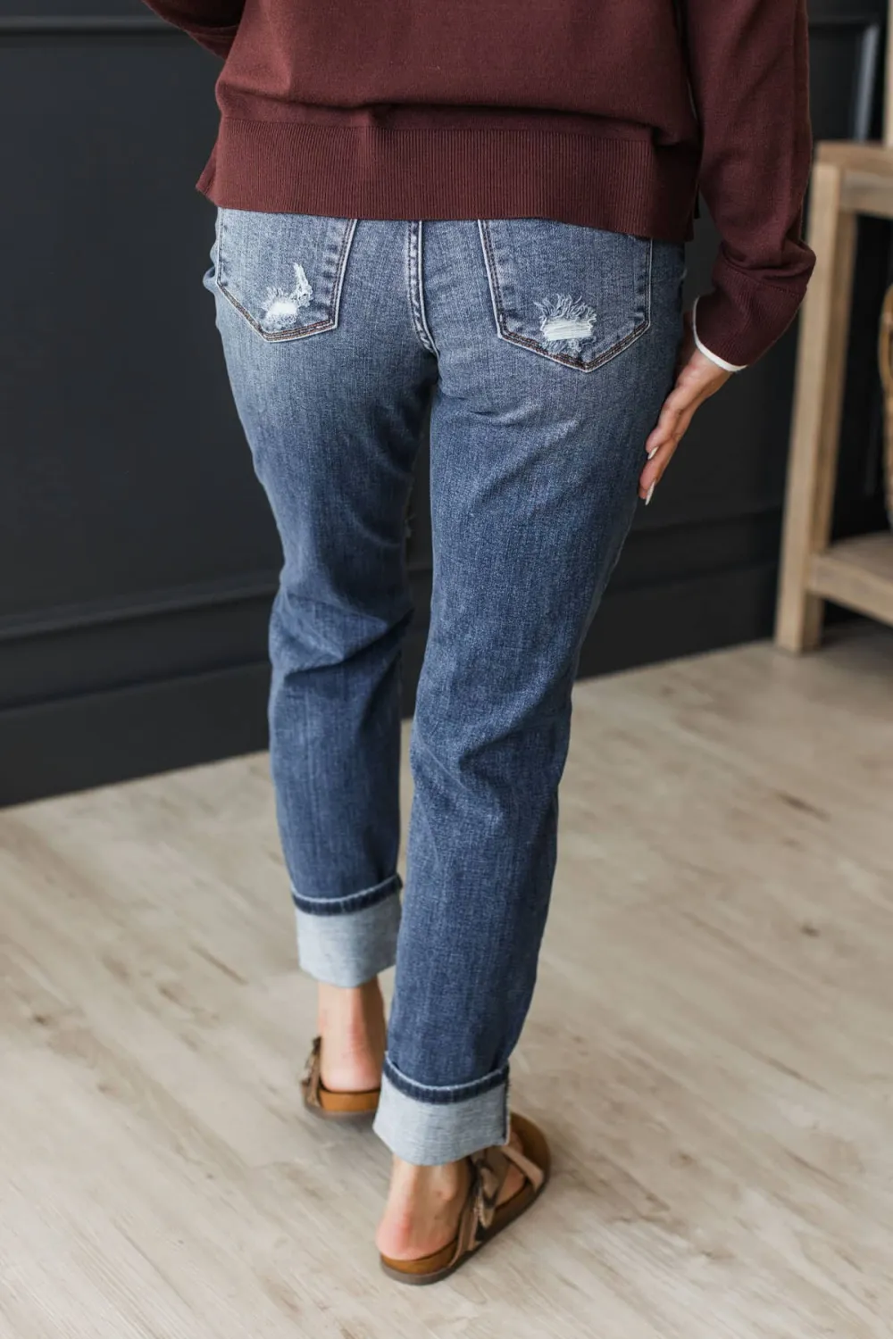 Mid-Rise Boyfriend Distressed Jeans