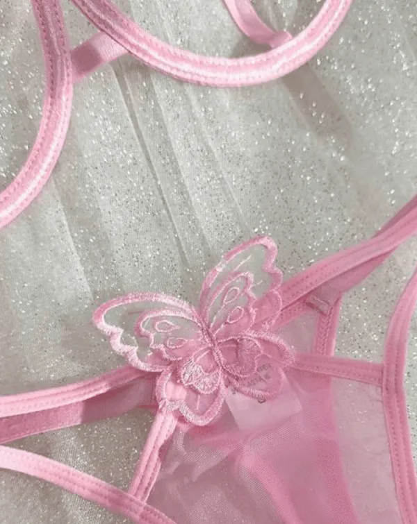 Delicate Butterfly Embroidered Lingerie Set