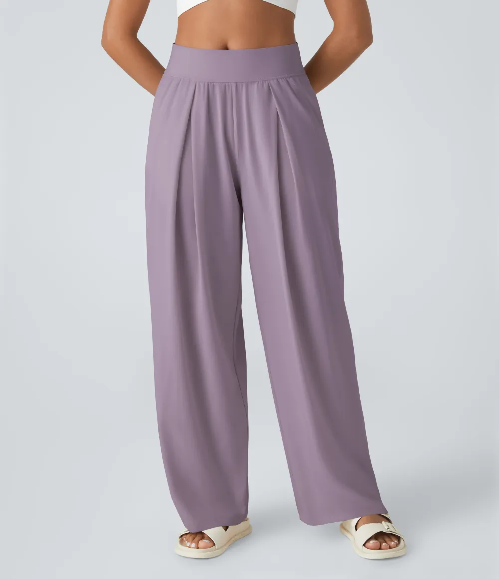 Mid Rise Side Pocket Wide Leg Casual Pants