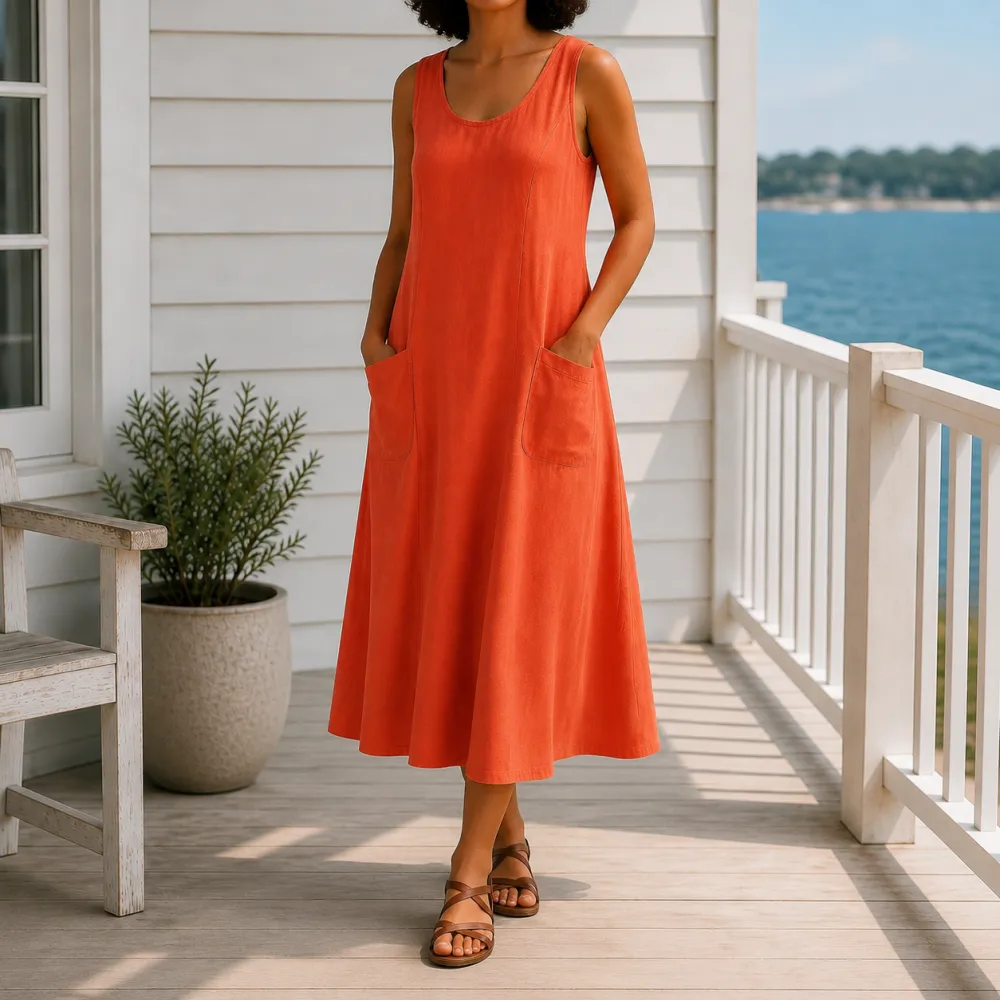 A-Line Sleeveless Midi Dress