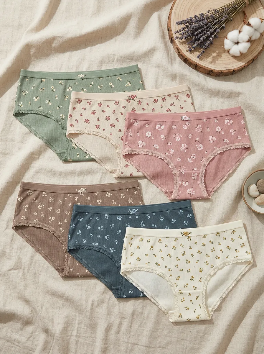 Women's Ribbed Cotton Floral Printed 6-Pack Underwear Set