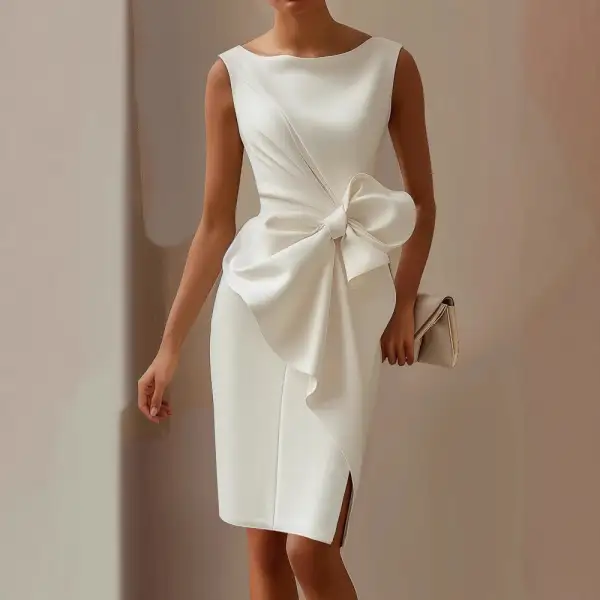  Cocktail Midi Dress Side Bow