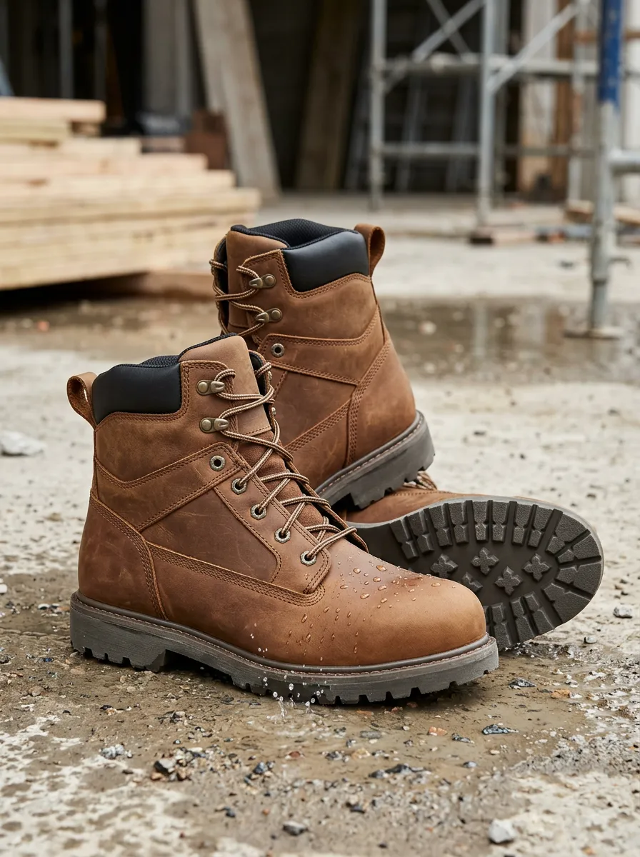 Men's Waterproof Brown Leather Construction Work Boots