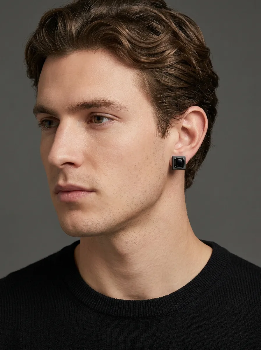 Men's Faceted Minimalist Square Matte Finish Stud Earrings