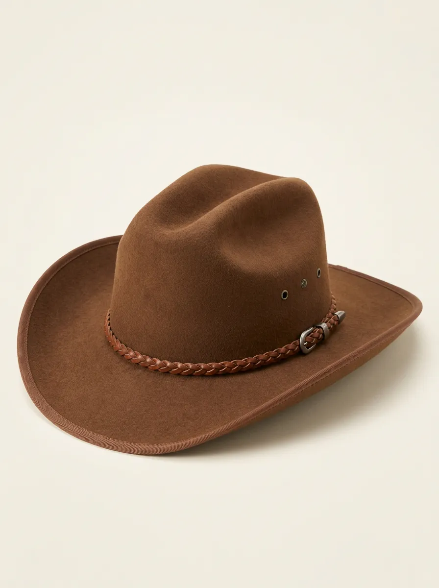 Western Brim Hat with Braided Band Trim