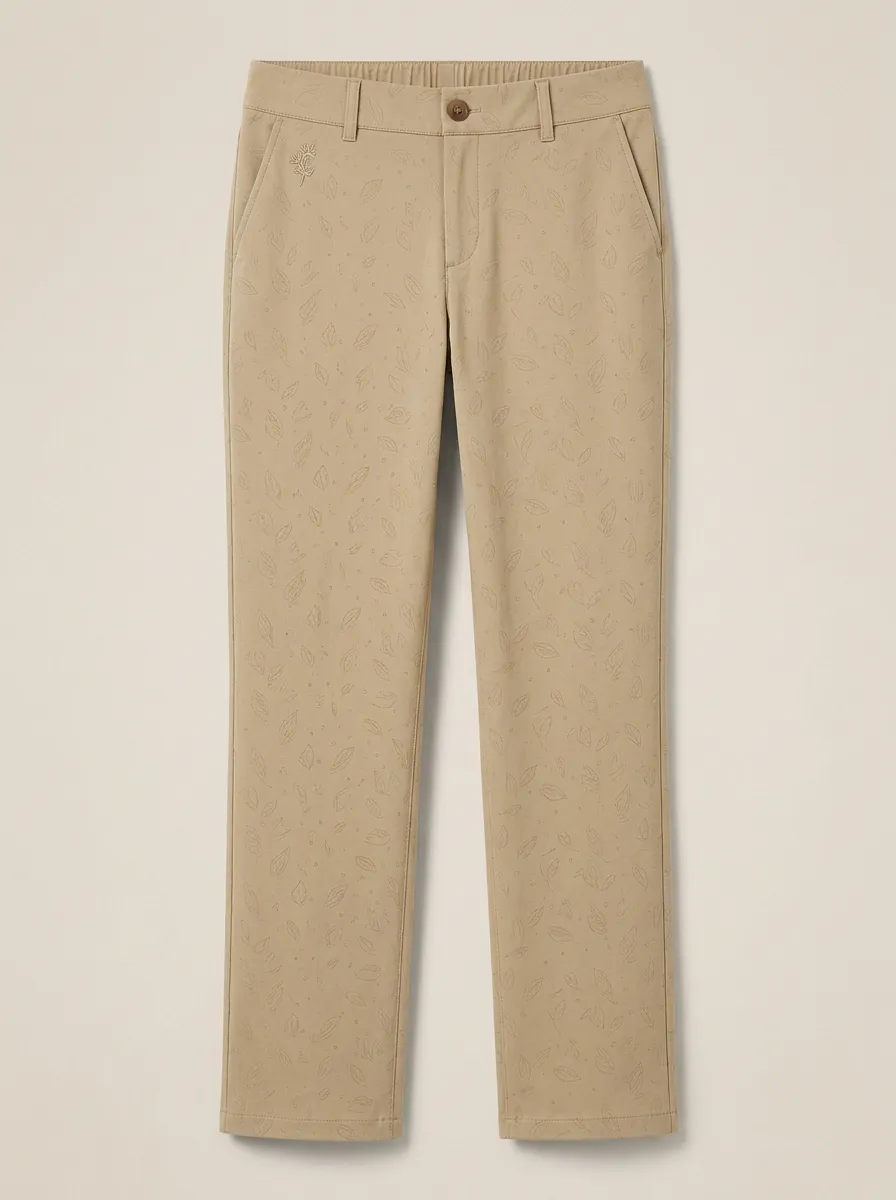 Women's Modern Comfort Leaf Pattern Printed Mid Rise Straight Leg Pants