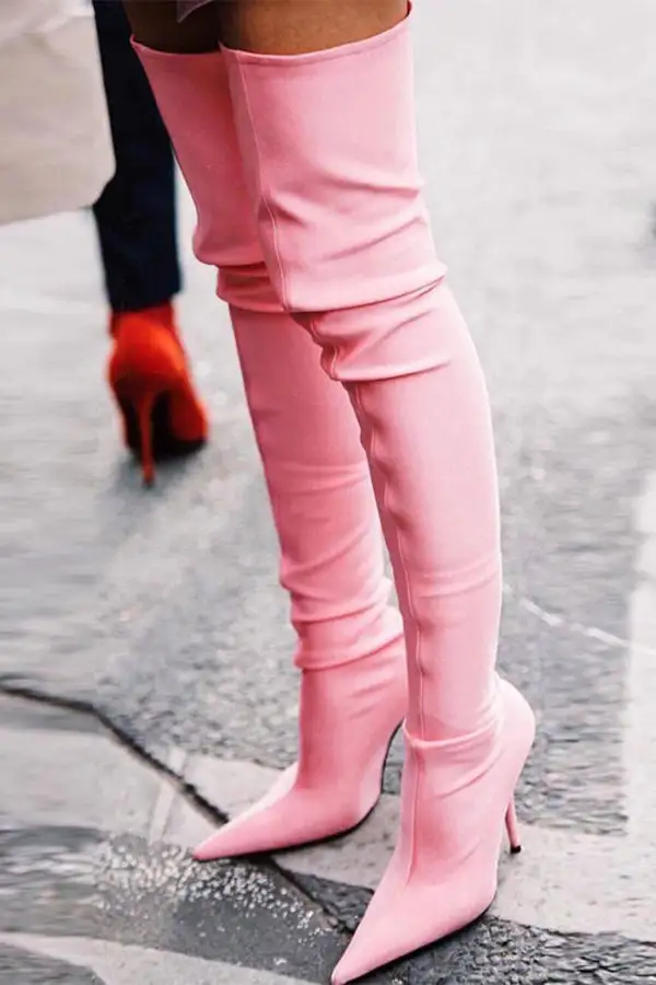 Pink Pointed-Toe Stiletto Boots
