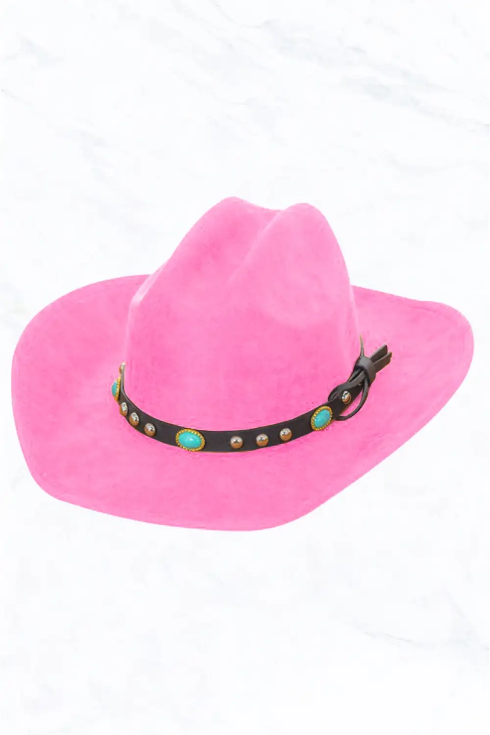 Turquoise Stone Leather Belt, Big Brim Suede Western Cowboy Fedora Hat