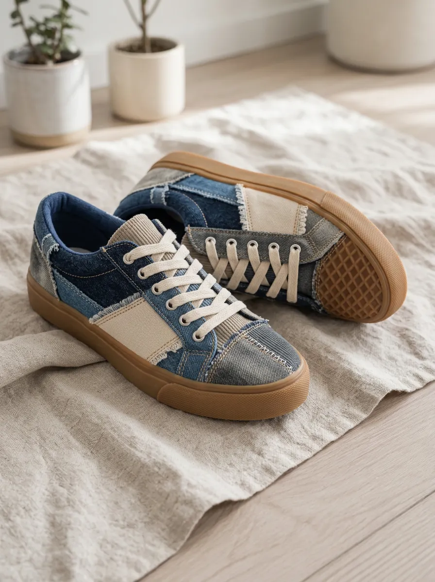 Women's Casual Patchwork Denim Frayed Canvas Printed Sneakers