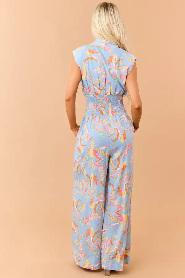 Dusty Floral Zip Up Smocked Waist