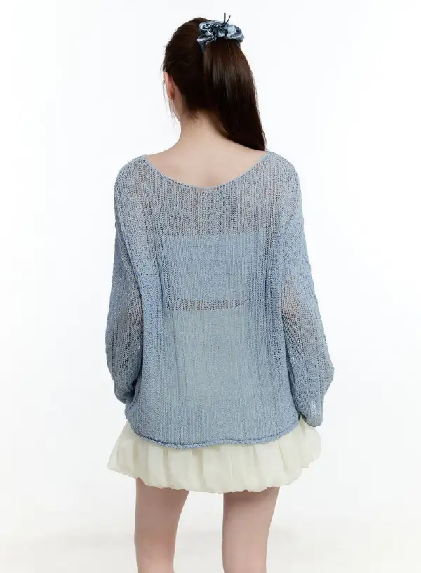 Cable Knit Sheer Loose-Fit Sweater