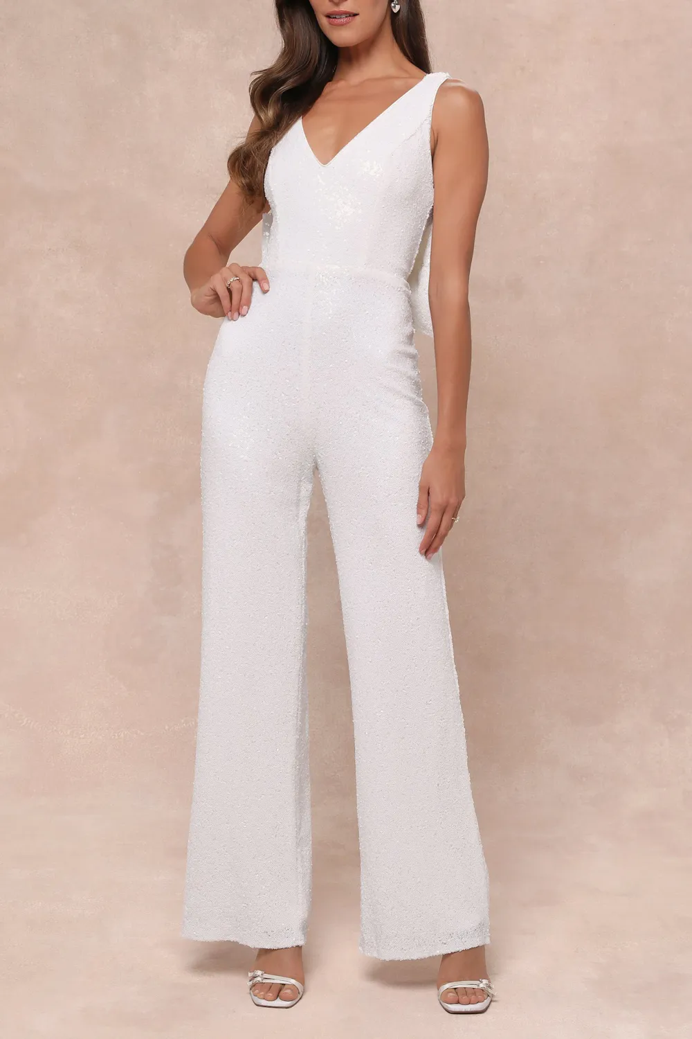 Casual Style Sequin Bow Wide-Leg Jumpsuit
