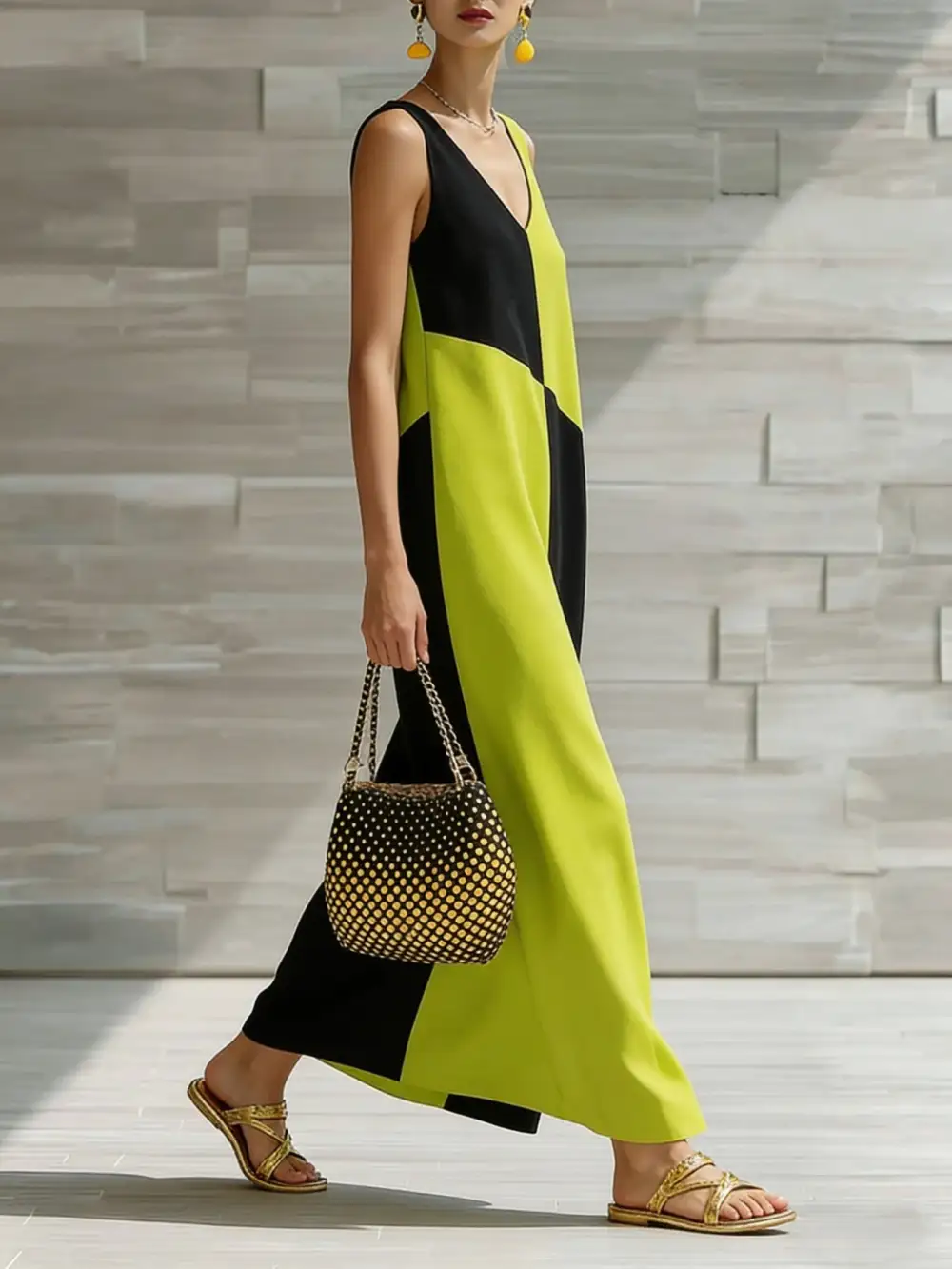 Block Sleeveless Maxi Dress
