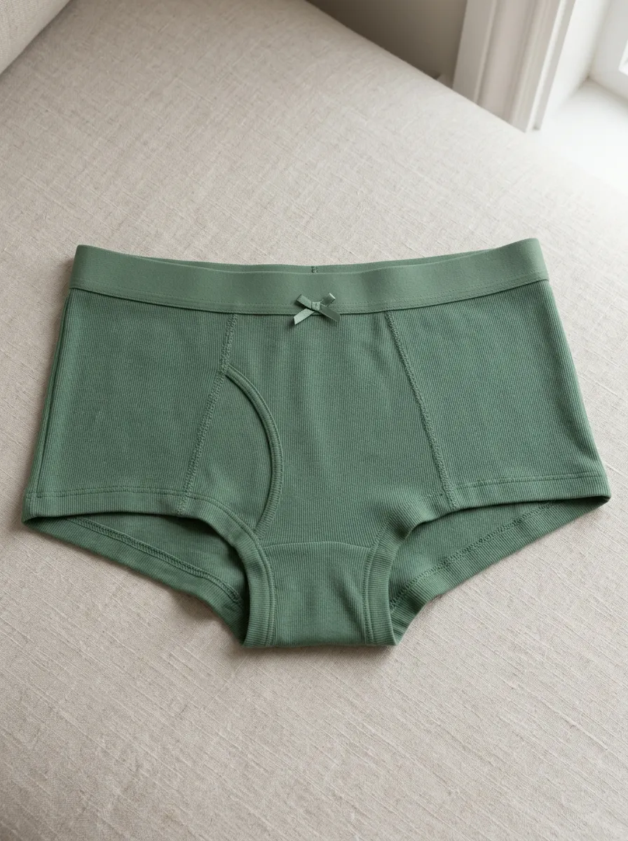 Women's Sage Green Ribbed Bow Detail Briefs