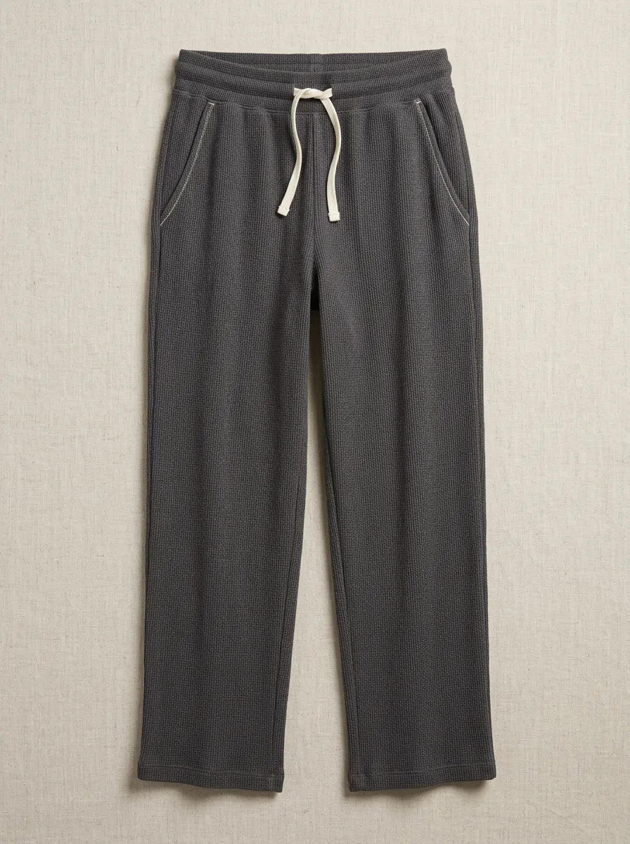 Women's Studio Casual Lounge Charcoal Waffle Knit Drawstring Pants