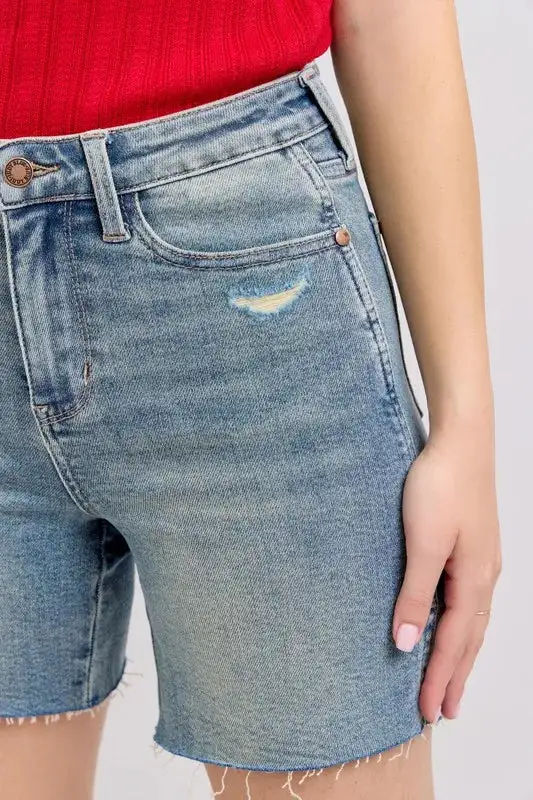 High Waist Vintage Wash Side Slit Denim Pants
