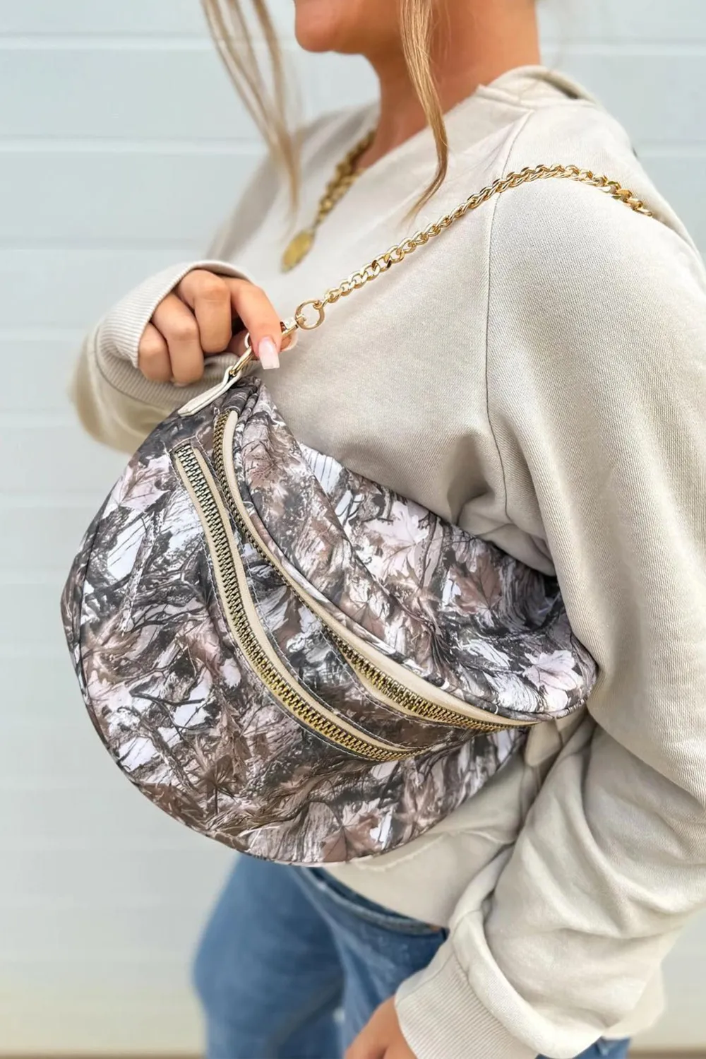 Camo Print Chain Crossbody Bag
