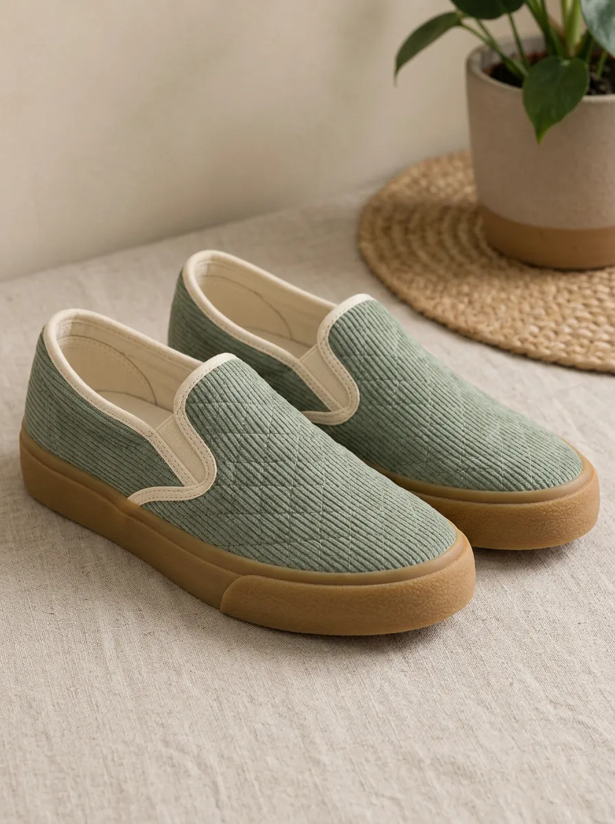 Women's Quilted Corduroy Versatile Edit Slip-On Skate Shoes