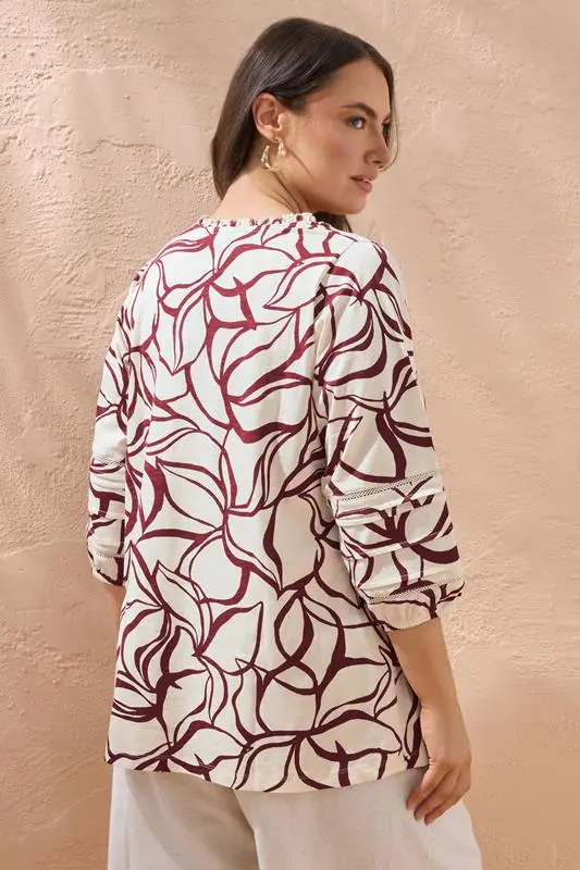 Natural Brown Abstract Floral Cotton Top