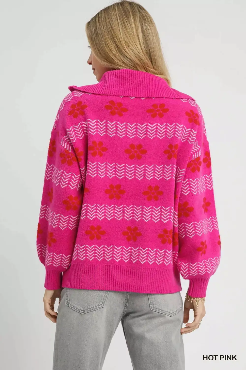 Quarter-Zip Floral Sweater