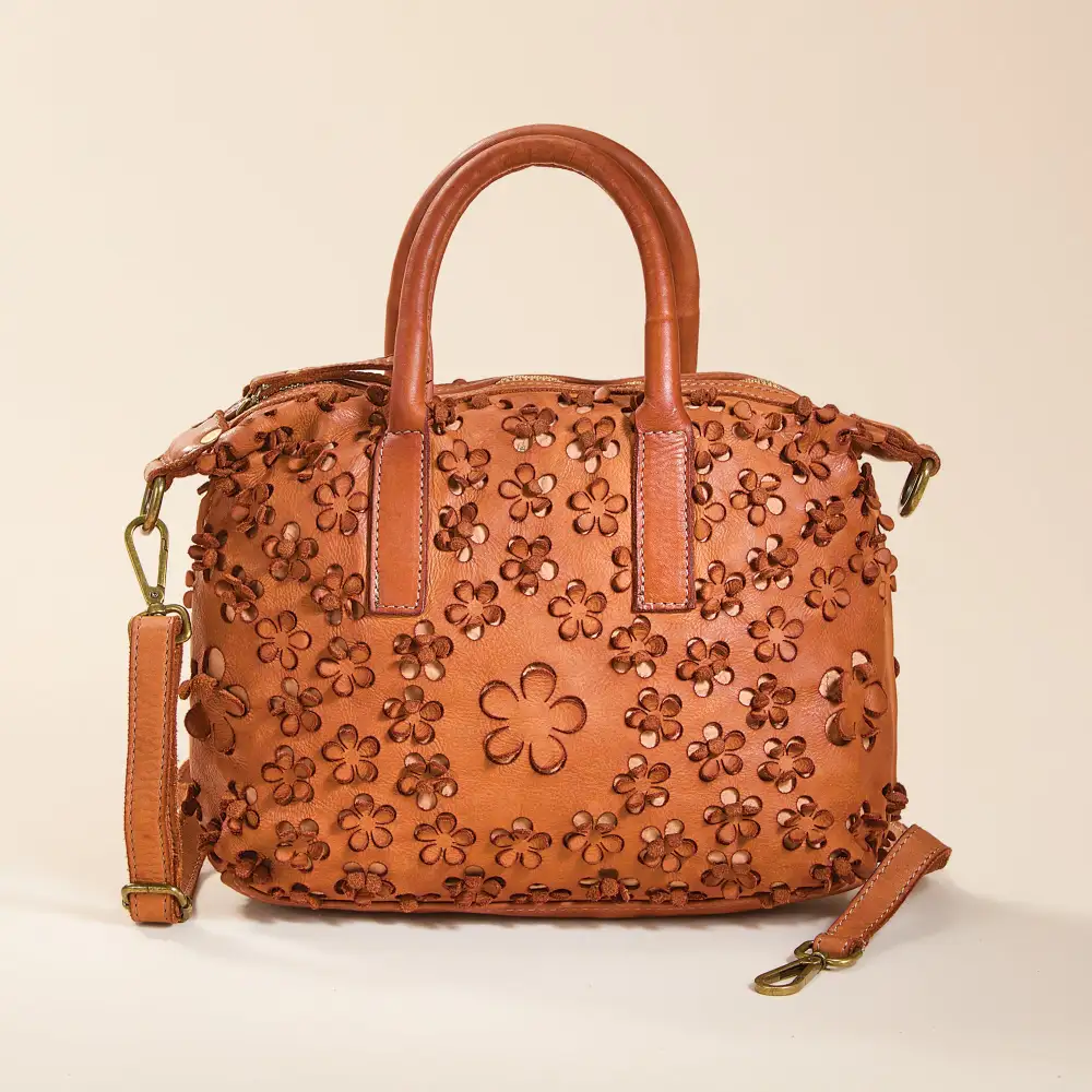 Leather Floral Satchel Bag