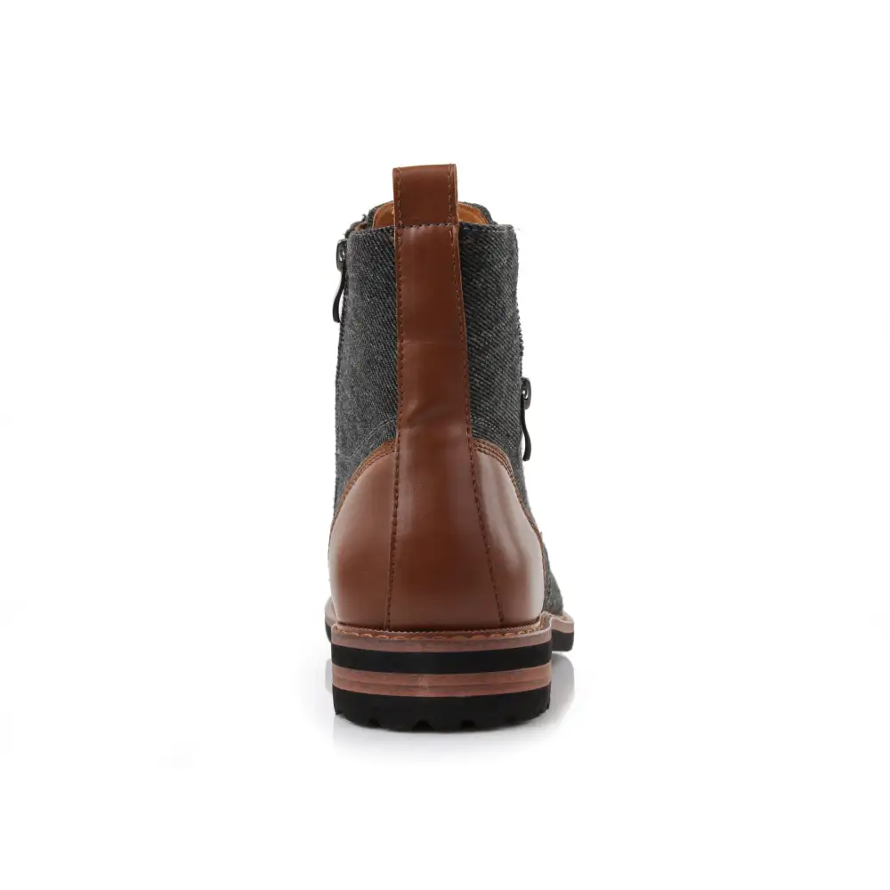 Faux-Leather Lace-Up Zip-Up Ankle Boots