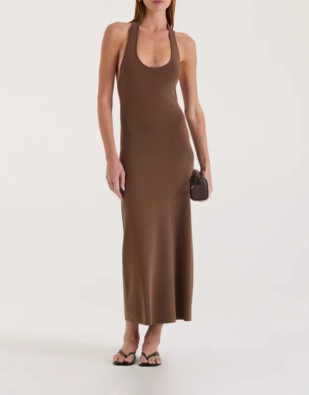 Cocoa Halter Knit Maxi Dress