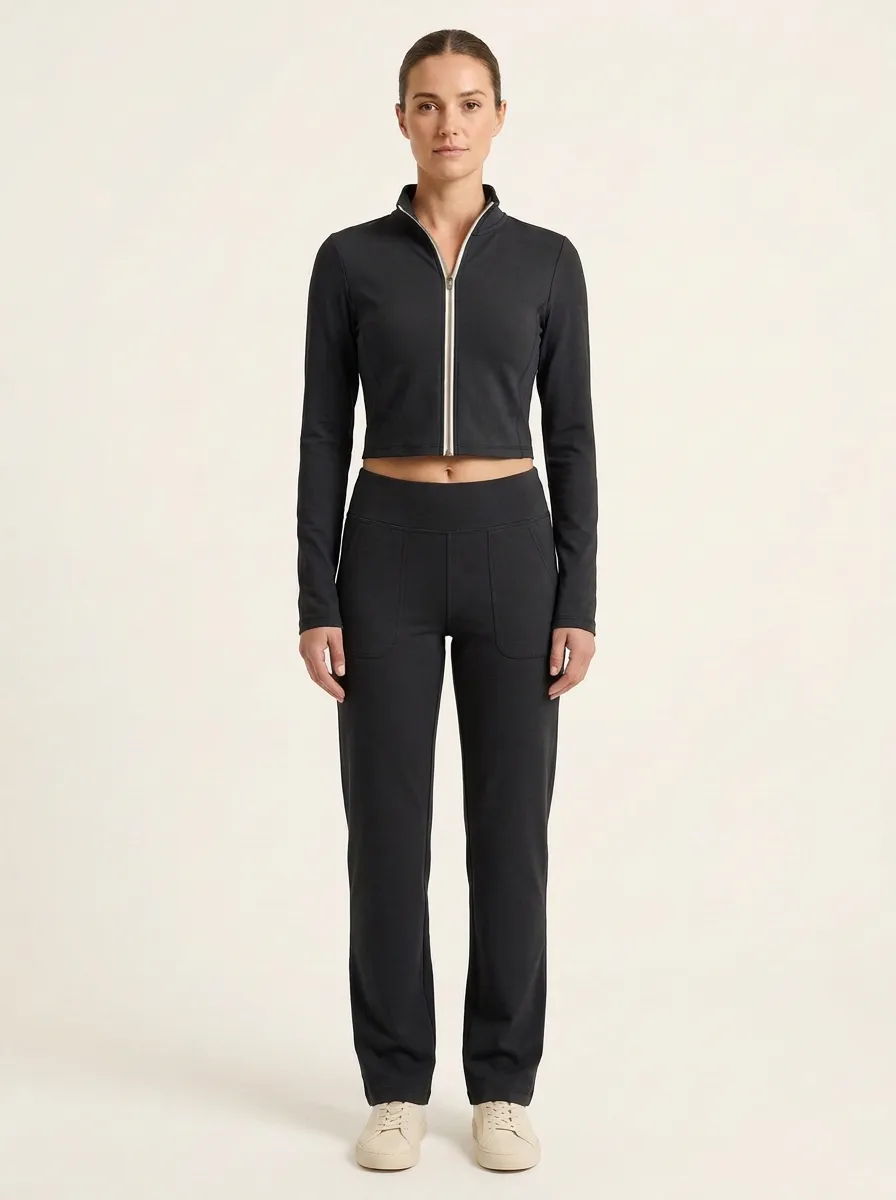 Women's Mock-Neck Contrast-Trim Zip Jacket and Patch-Pocket Trouser Set