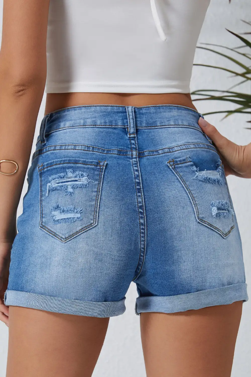 Sky Blue Vintage Distressed High Waist