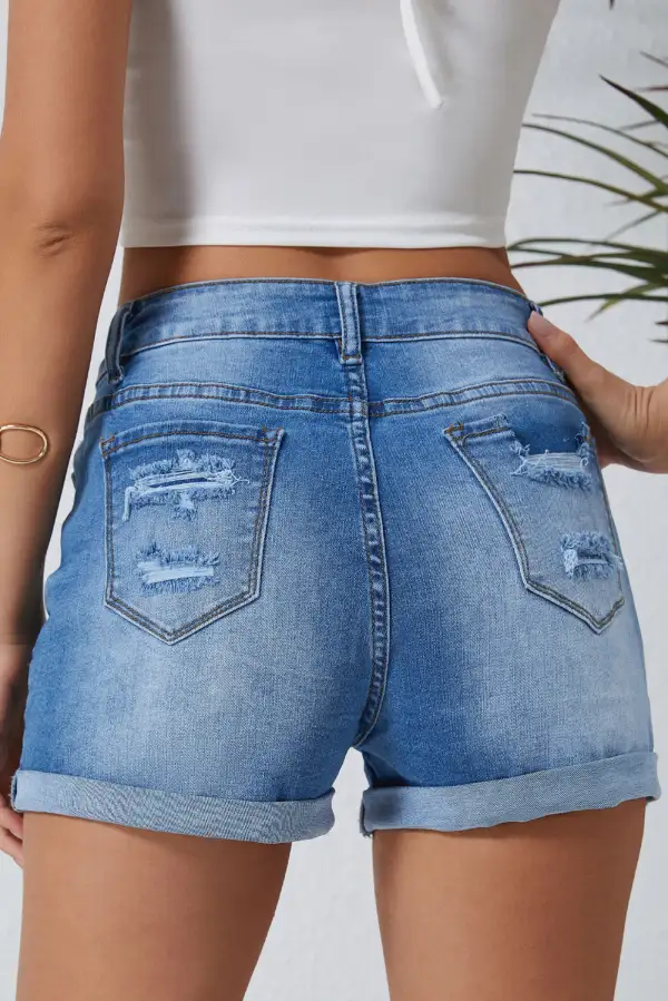 Sky Blue Vintage Distressed High Waist