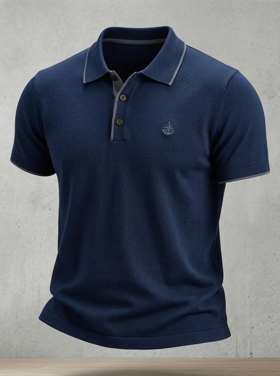 Anchor-Detail Embroidered-Detail Men's Polo Shirt