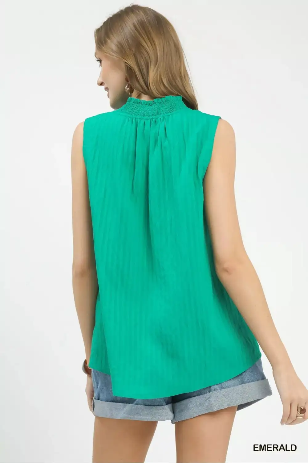 Sleeveless Textured Notch Neck Top
