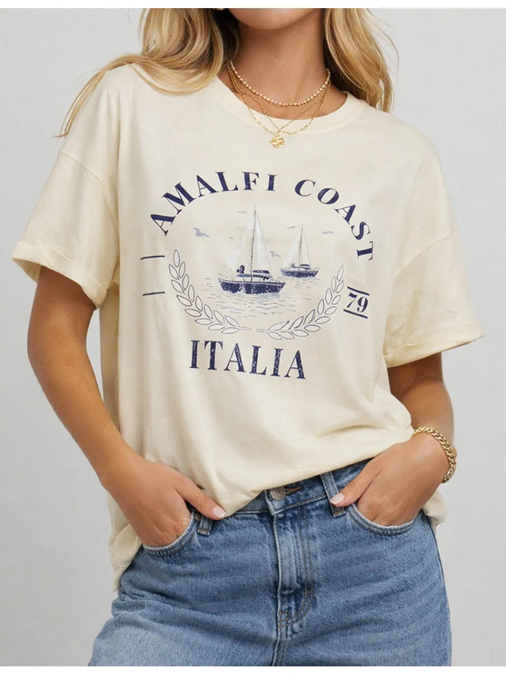 Chic Sailing Graphic Pullover Short Sleeves T-shirt