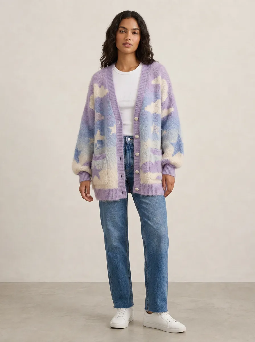 Women's Celestial Lover Star Cloud Pattern Knitted Cardigan
