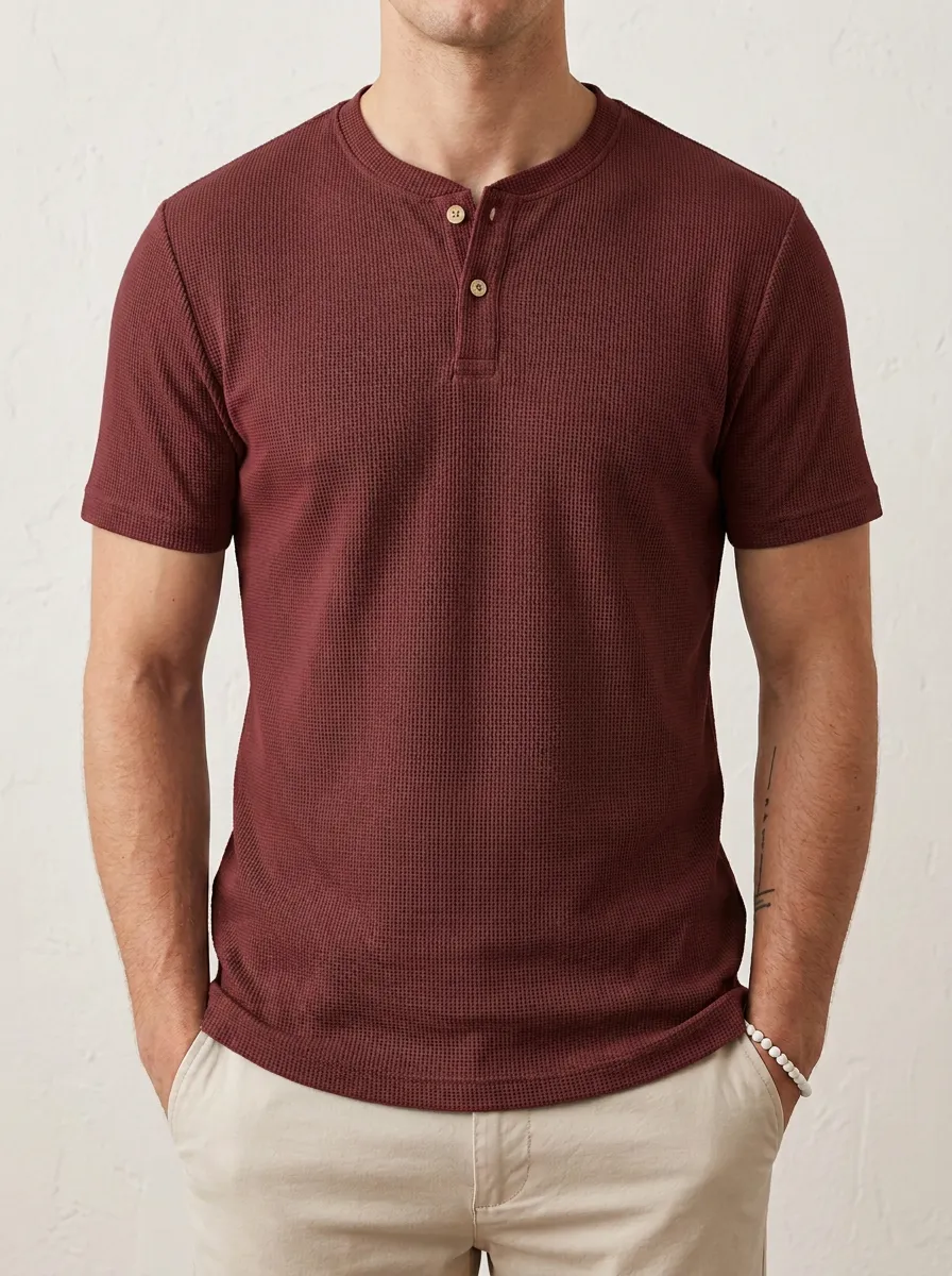 Refined Layered Men's Short-Sleeve Henley Shirt