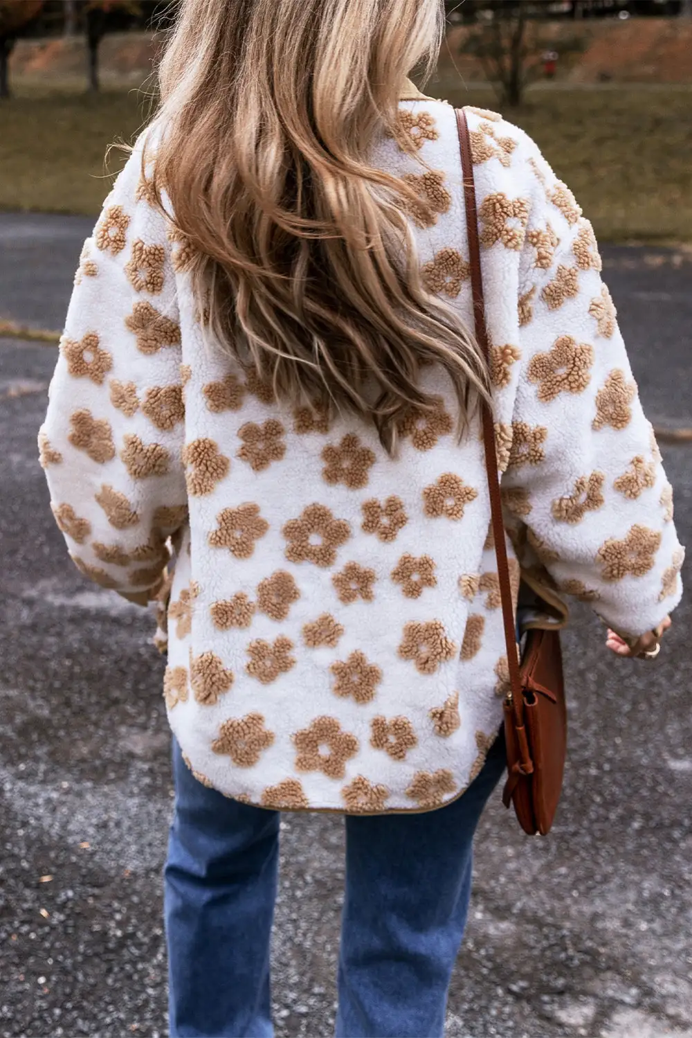 Women's Cute Flower Pattern Button Up Fleece Jacket