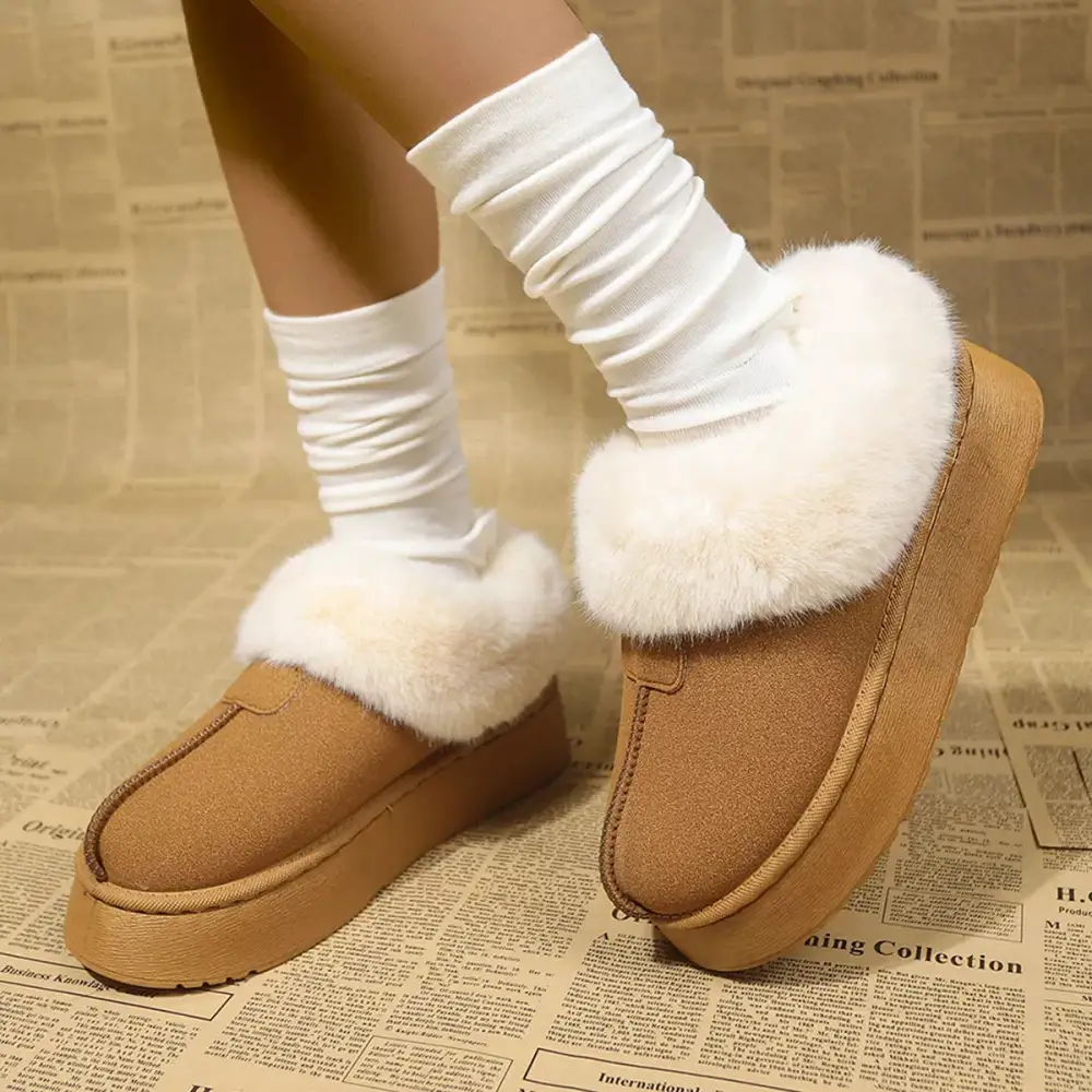 Fuzzy Trim Platform Boots