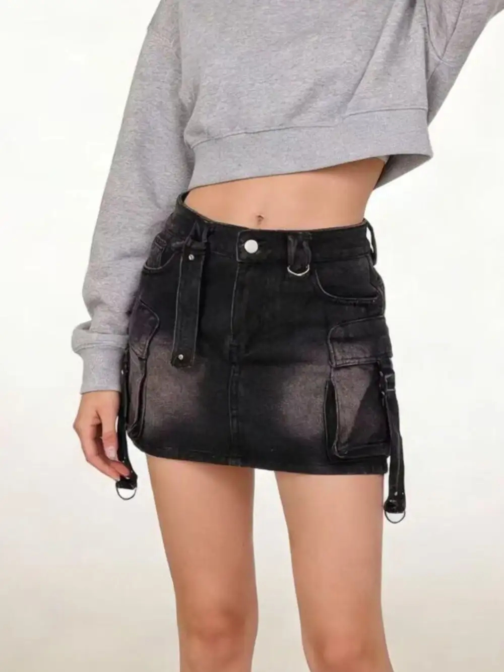 Comfort Button Front Denim Detail Skirt