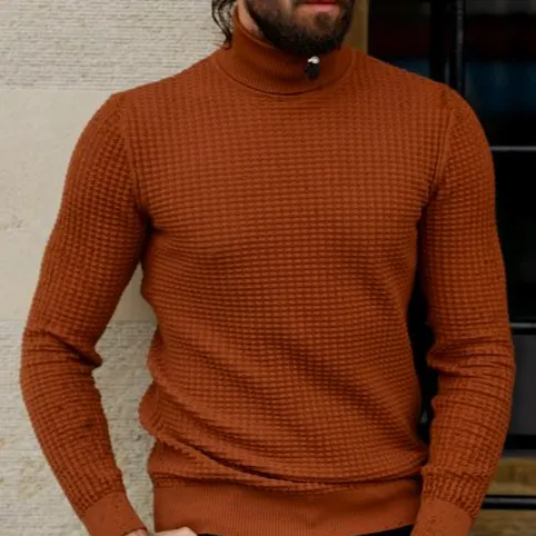 Slim Fit Textured Cotton Turtleneck Sweater