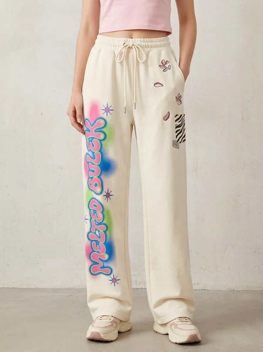 Women's Streetwear Melted Bulek Graffiti Star Printed Sweatpants