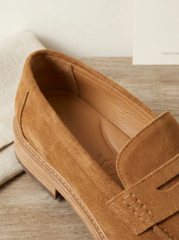 Classic Suede Wood Sole Penny Loafers