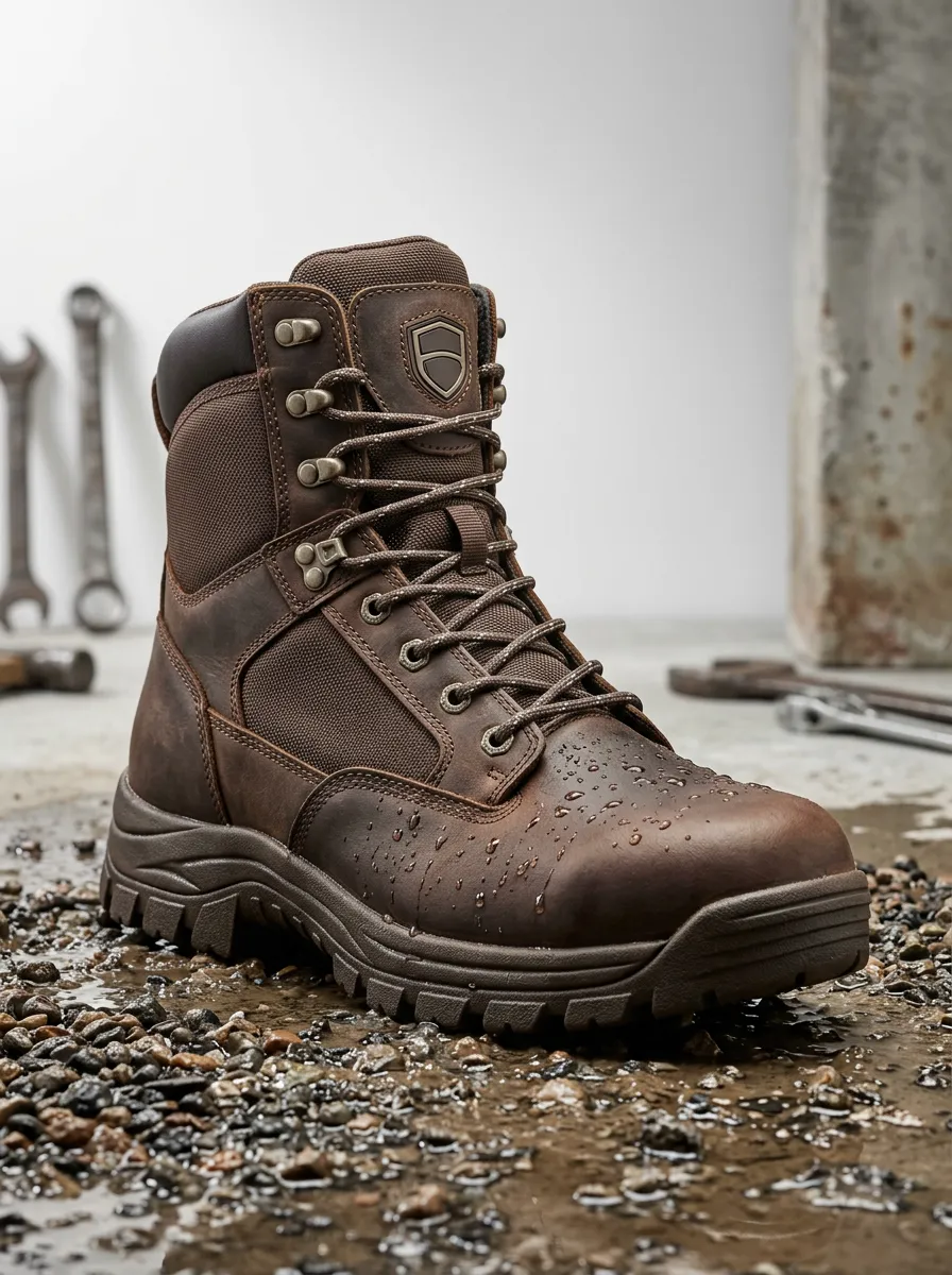 Unisex Waterproof Brown Leather Tactical Printed Work Boots