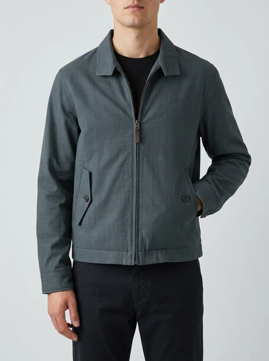 Men's Casual Plaid Pattern Zip-Up Harrington Jacket