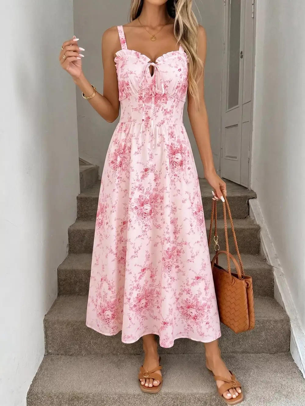 Polished Detail Floral Printed Ruffle Dress