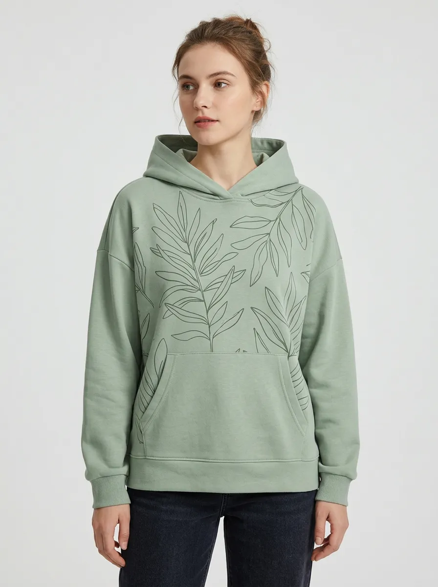 Women's Modern Botanical Line Art Leaf Nature Inspired Graphic Hoodie