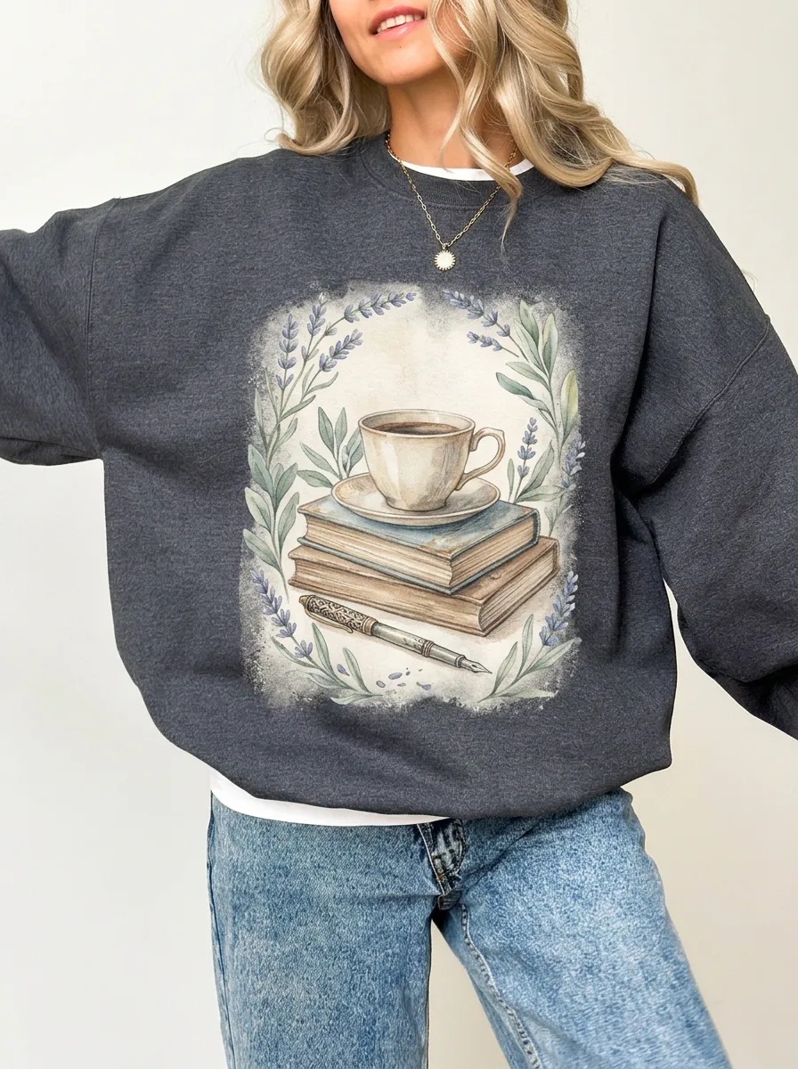 Women's Book Coffee Lavender Graphic Sweatshirt