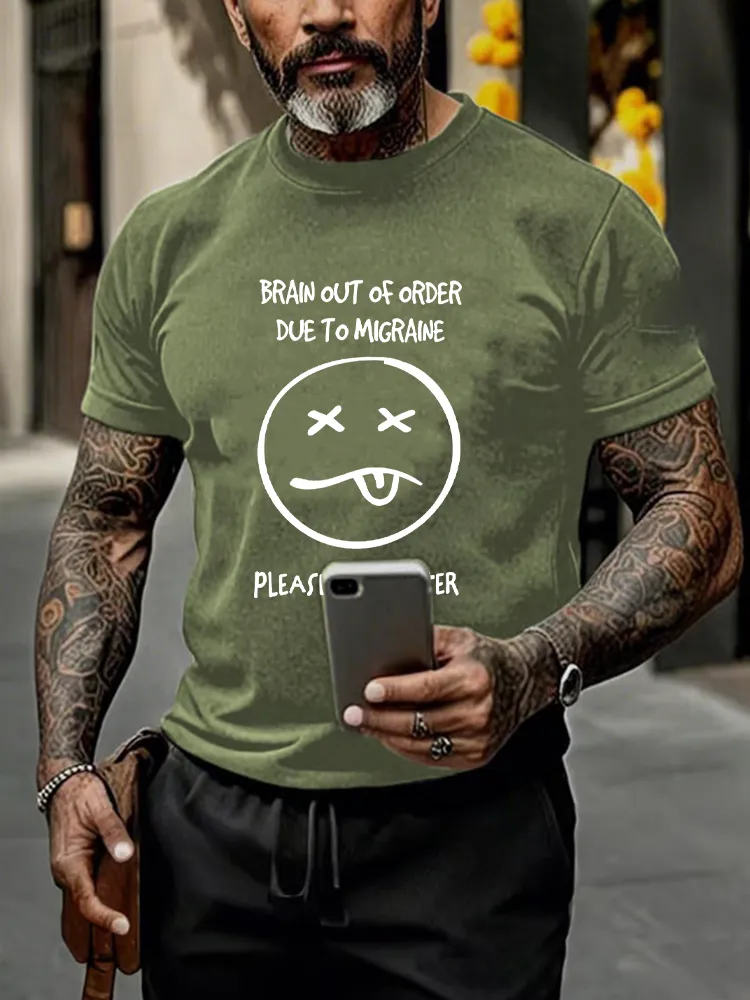 Men's Round-Neck Short-Sleeved T-Shirt Brain Out Of Order Due To Migraine Prints