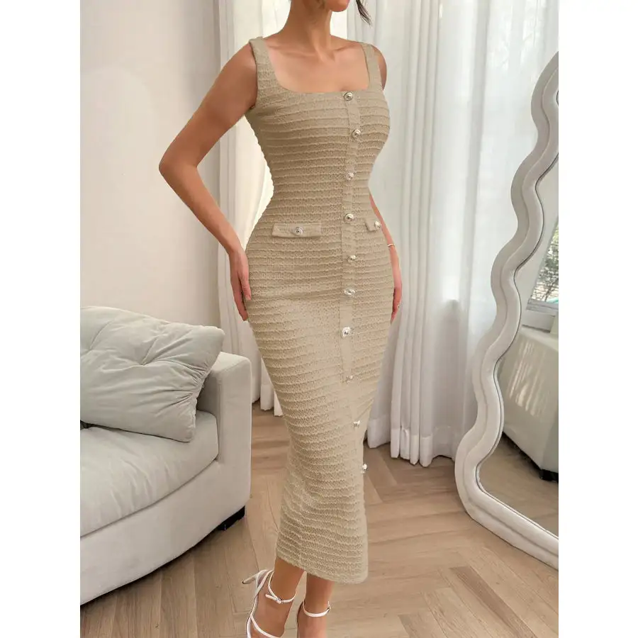 Slit Square Neck Sleeveless Midi Dress