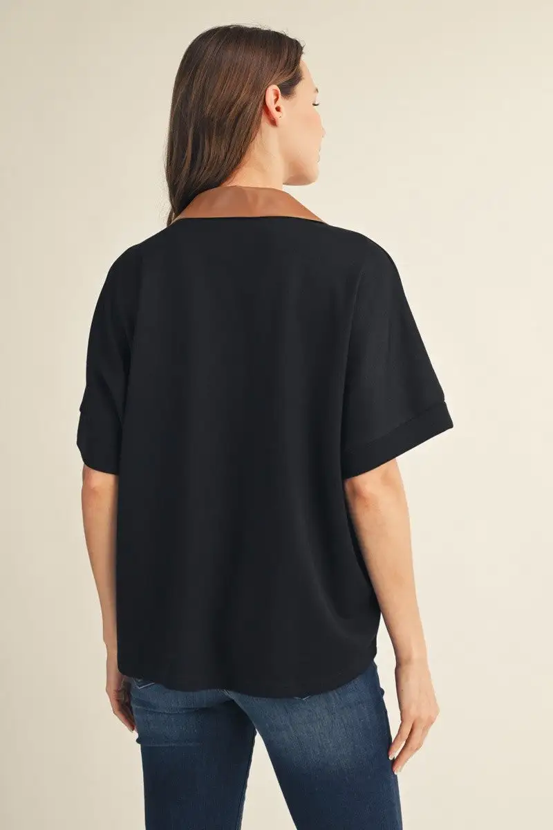 Leather Contrast Accent Top